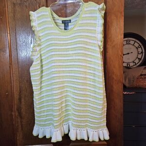 Women’s Sleeveless Lime Green And White Striped Knitted Top Design 365 Size 2x